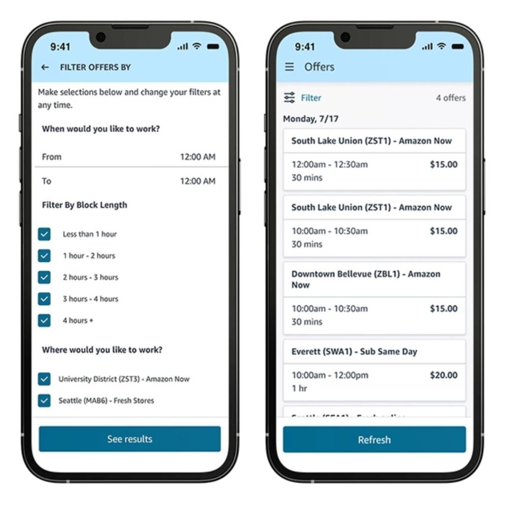 Bloques de menos de una hora Amazon Flex